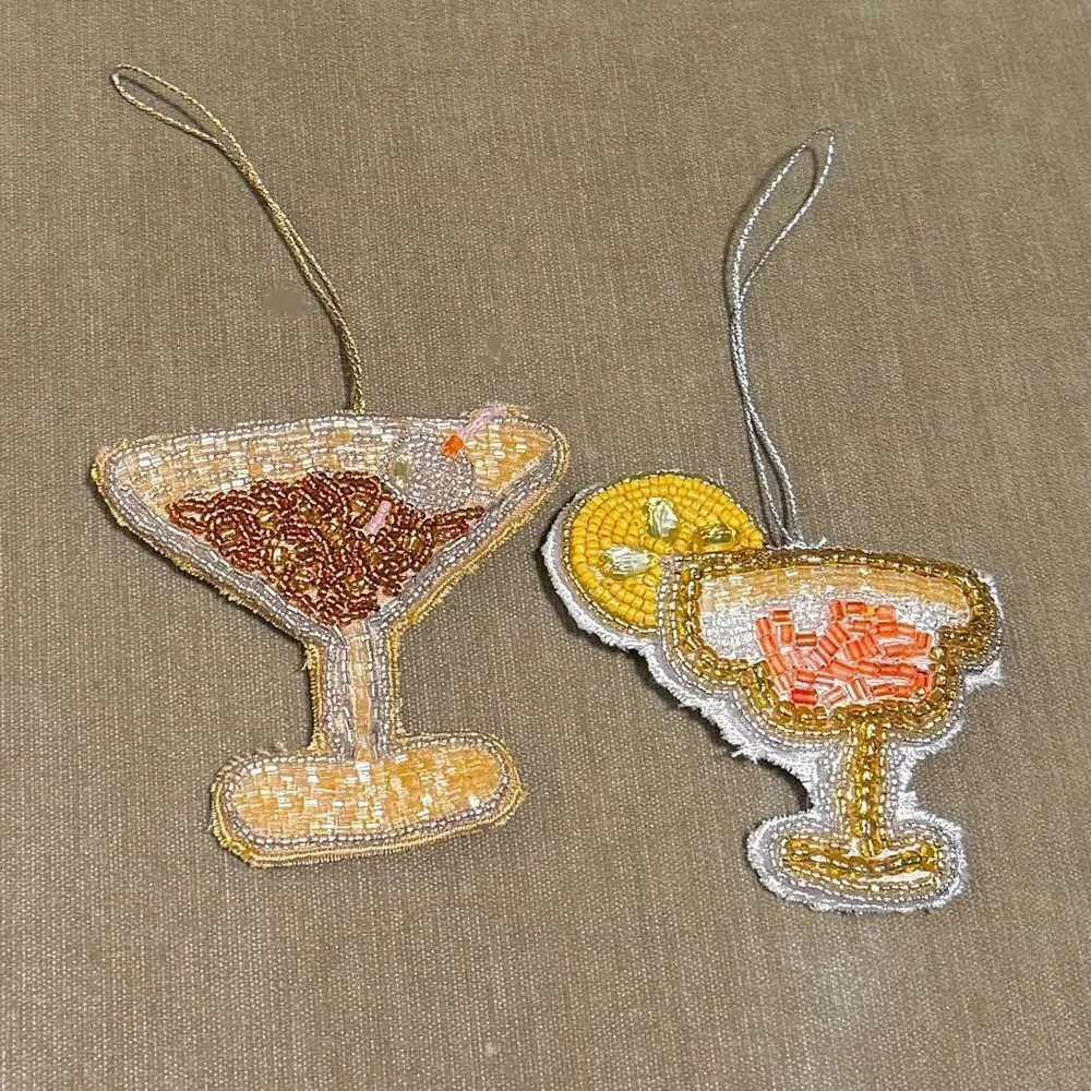 Set of 2 Lone Fox Beaded Cocktail Christmas Ornaments Cosmo & Espresso Martini